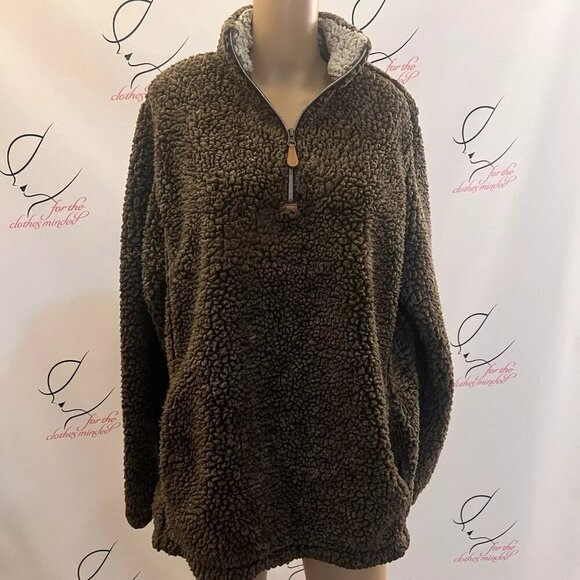 Katy Did. Sz Large. Deep Sculptured Pile Pullover. Pullover Brown. 1/4 Zip. GB - Picture 1 of 7